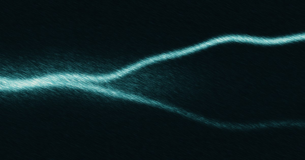 Petrol and aqua artwork of two glowing currents running together and then splitting apart